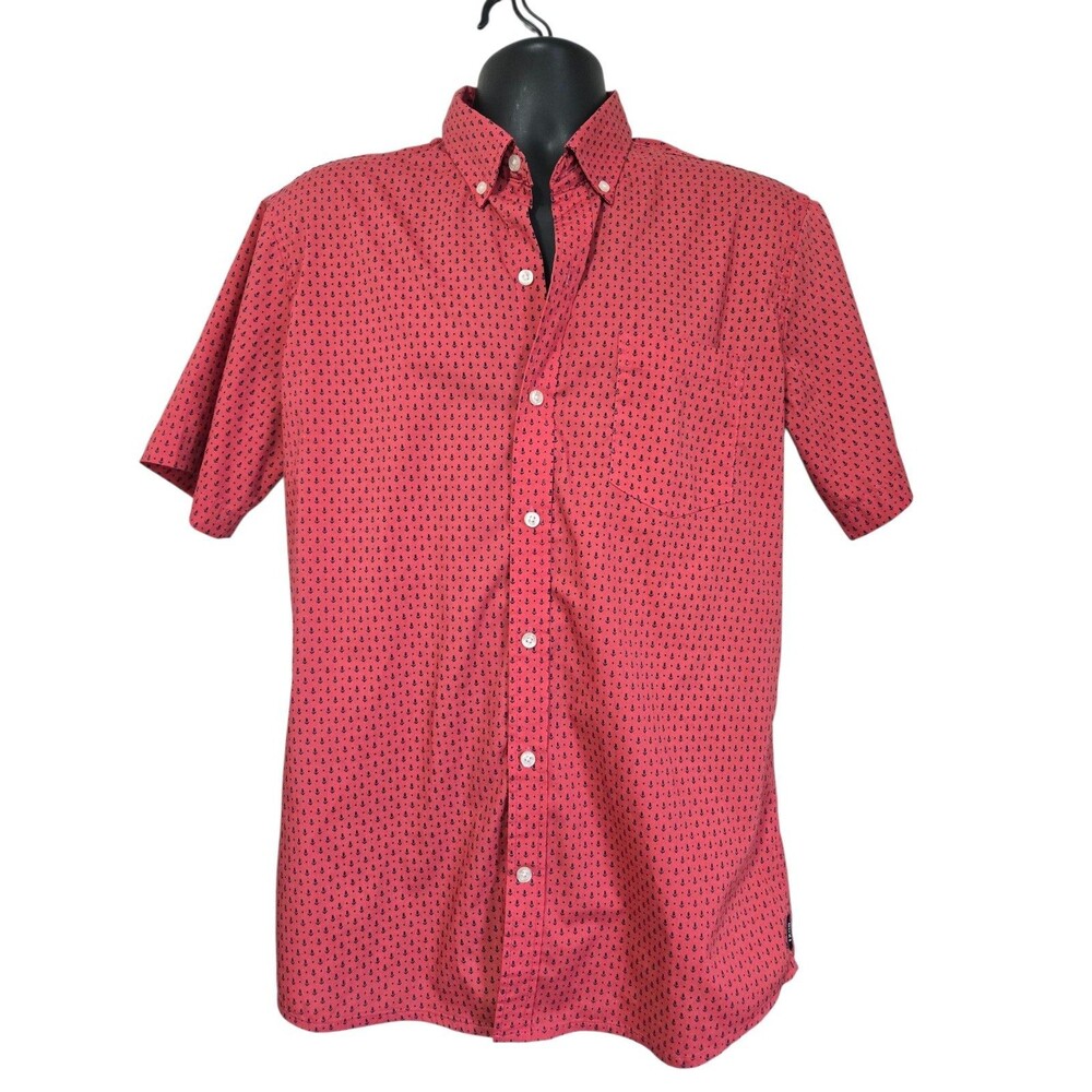 IZOD Men's Large coral short sleeve collared button down workwear shirt nautical